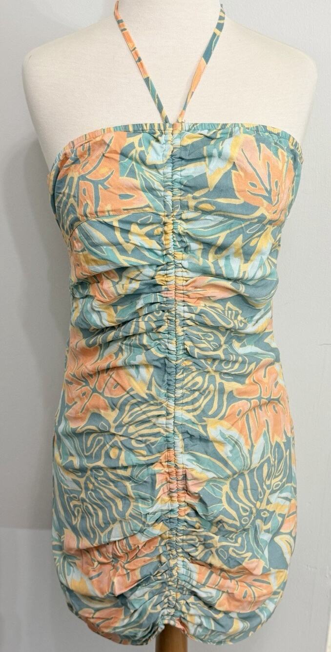 Jen's Pirate Booty Aloha Hana Mini Hawaiian Dress Tropical Ruched Tie Size Small